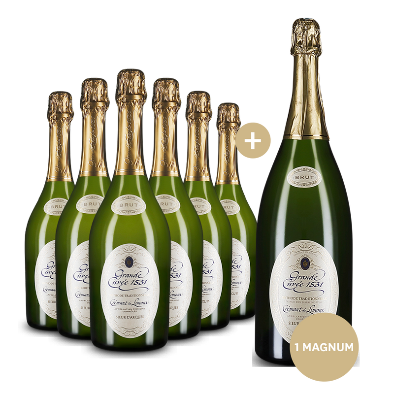 6 Flaschen Sieur d'Arques Grande Cuvée 1531 de Aimery Crémant de Limoux Brut + Gratis Magnum