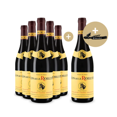 5+1 Flaschen Fleurie 2023 + Wine in Black Kellnermesser