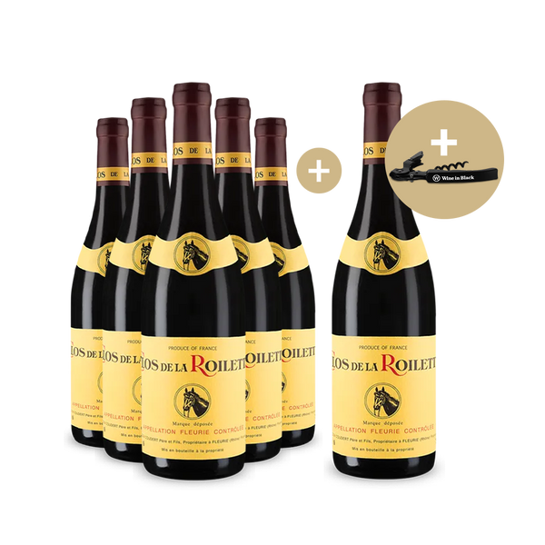 5+1 Flaschen Fleurie 2023 + Wine in Black Kellnermesser