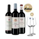 Pomerol deluxe im Set: 3 Flaschen, 2 Weingläser + Kellnermesser